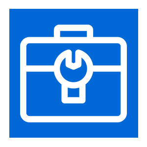 Caron Equipment Icon of a blue briefcase with a white medical cross on it, resembling the essential safety gear for civil construction and mine site projects handled by Caron Equipment.